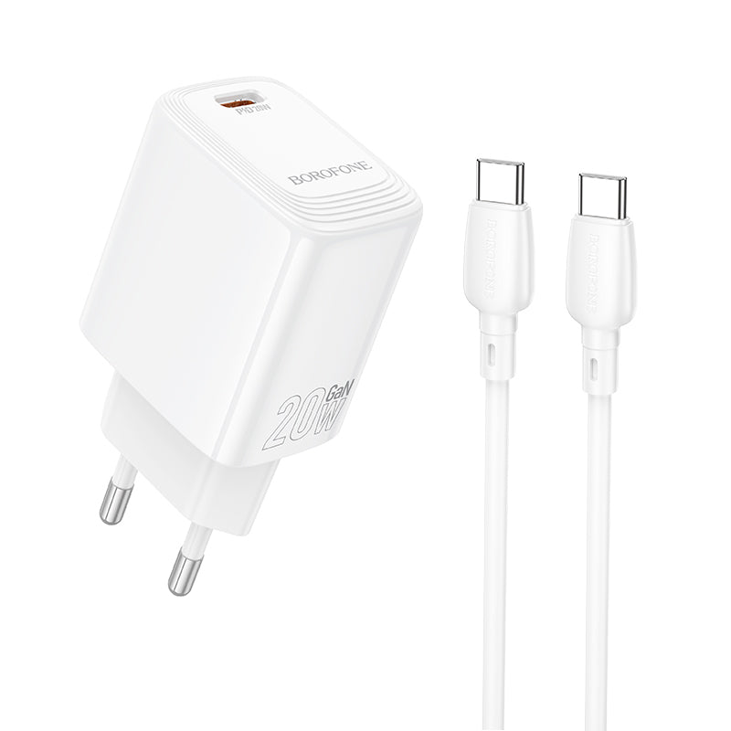 Network Charger with USB-C Cable Borofone BN26 Fuente, 20W, 3A, 1 x USB-C, White