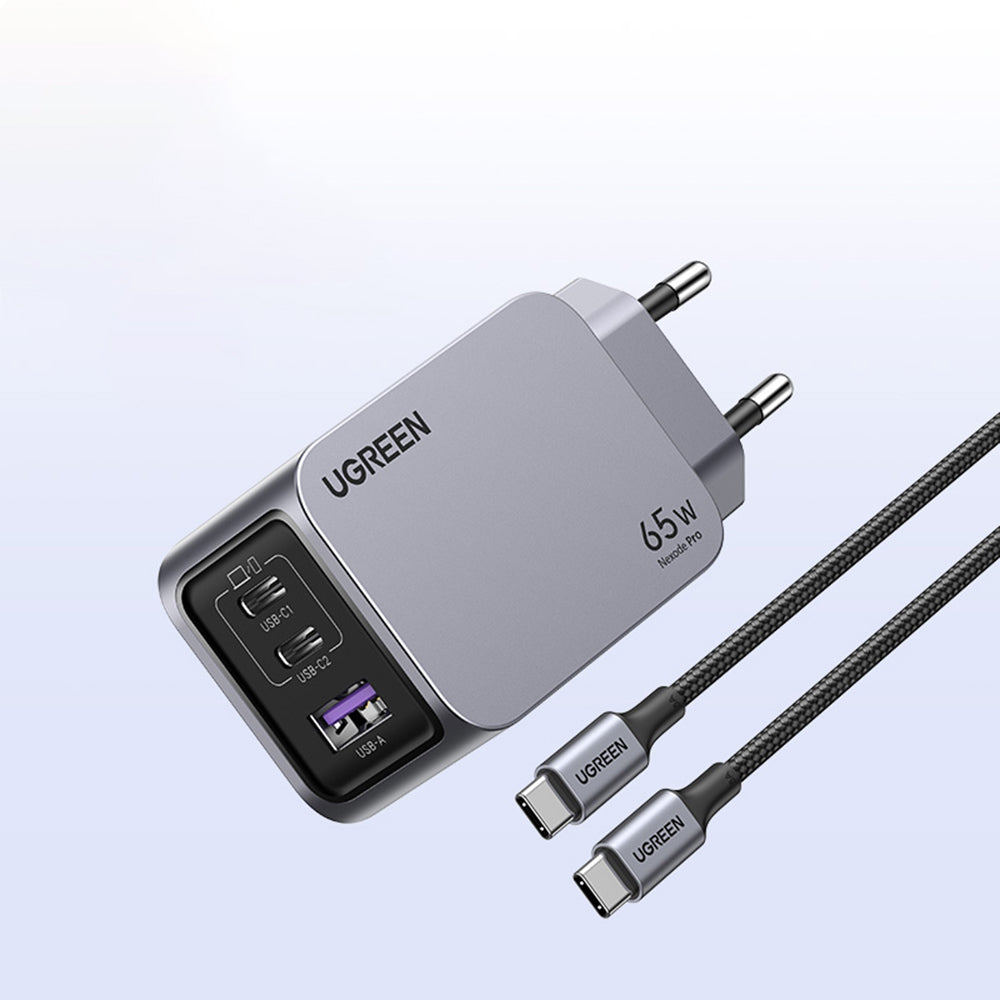 Netzladegerät mit USB-C Kabel UGREEN X755 Nexode Pro, 65W, 3A, 1 x USB-A - 2 x USB-C, Grau