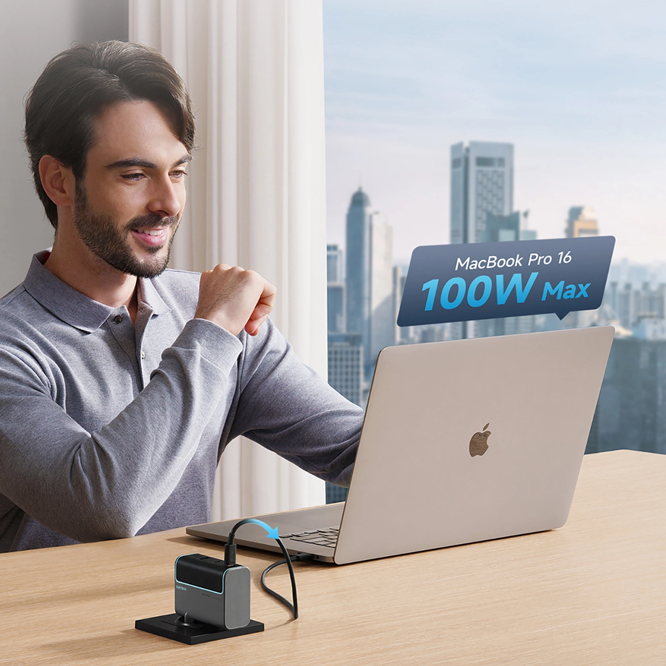 Netzladegerät mit USB-C Kabel Cuktech, 100W, 5A, 1 x USB-A - 2 x USB-C, Grau CUKAD1003EUG