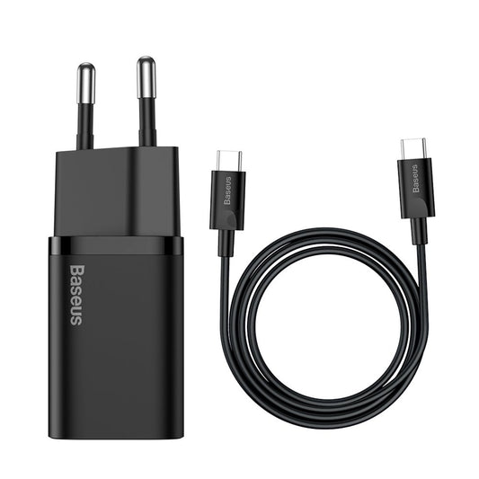 Baseus Super Si USB-C Netzwerk-Ladegerät mit USB-C Kabel, 25W, 3A, 1 x USB-C, Schwarz TZCCCSUP-L01