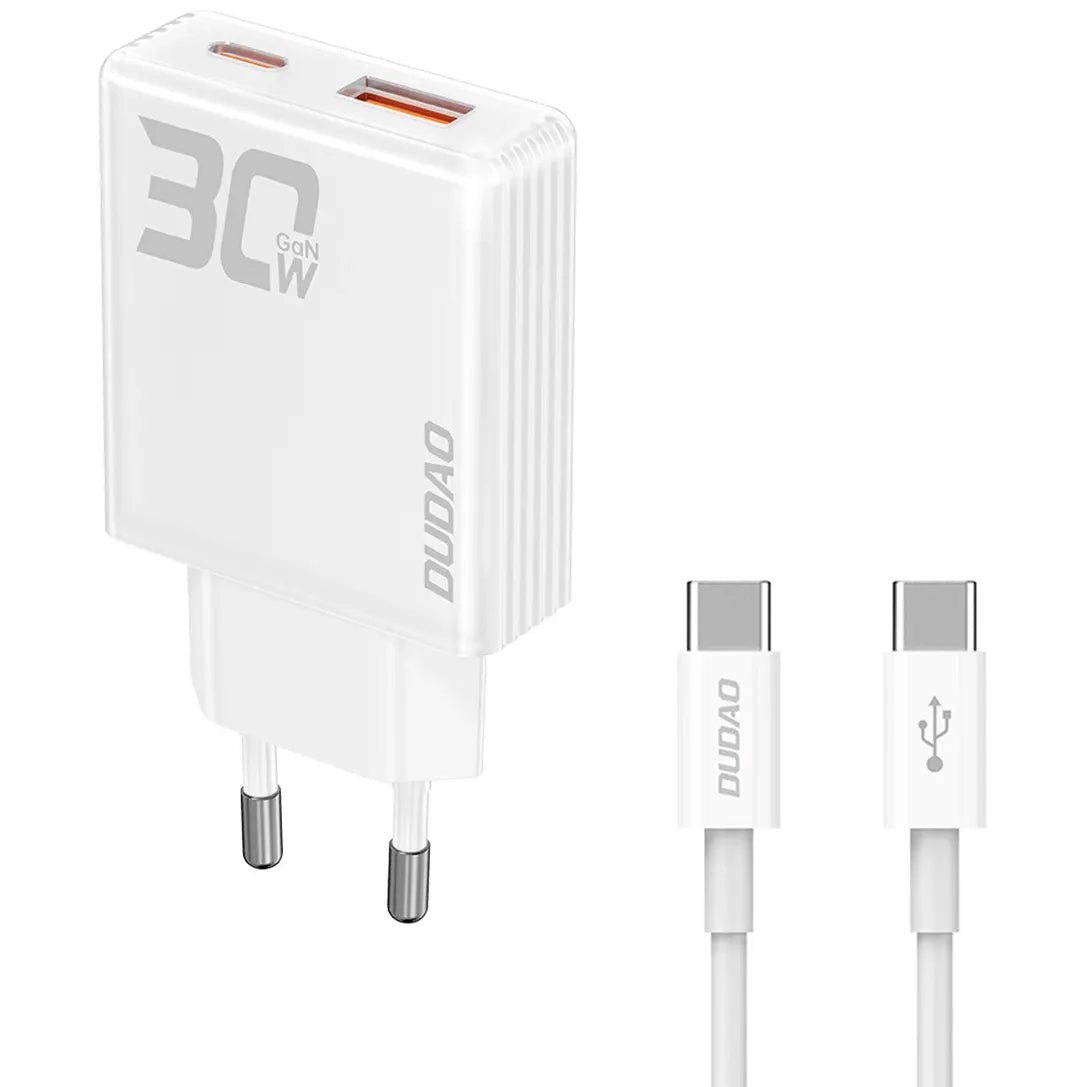 Netzwerkladegerät mit USB-C-Kabel Dudao A30EUT, 30 W, 3 A, 1 x USB-A - 1 x USB-C, Weiß