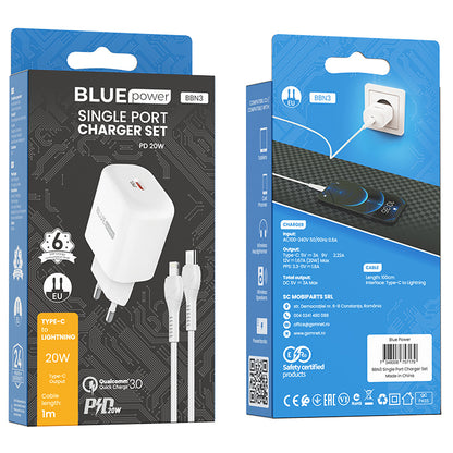 Netzwerkladegerät mit Lightning-Kabel BLUE Power BBN3, 20 W, 3 A, 1 x USB-C, Weiß