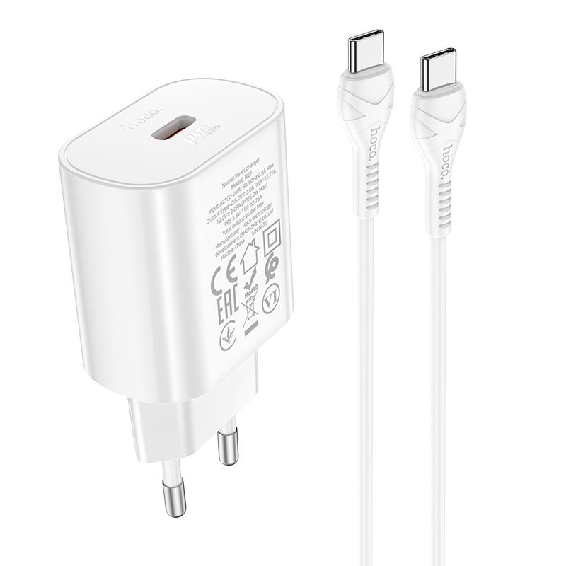 Netzwerkladegerät mit USB-C-Kabel HOCO Jetta N22, 25 W, 3 A, 1 x USB-C, Weiß