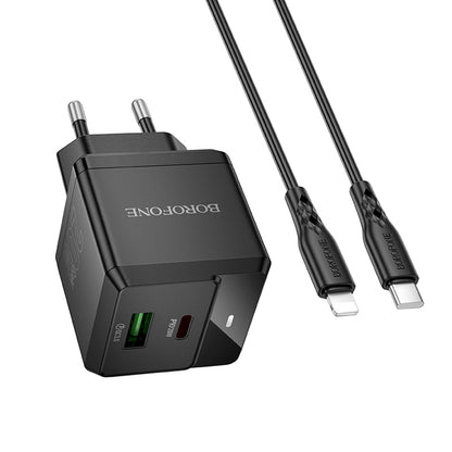 Netzladegerät mit Lightning-Kabel Borofone BN19 Intenso, 20W, 3A, 1 x USB-A - 1 x USB-C, Schwarz