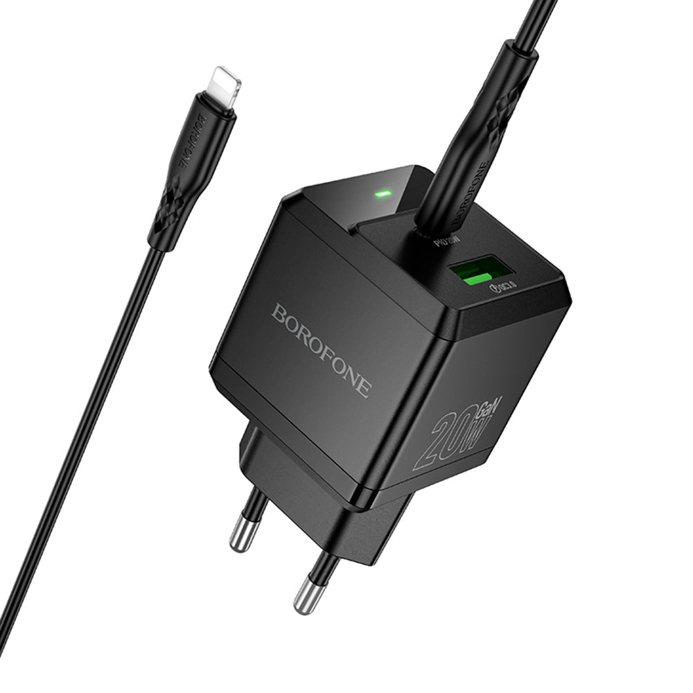 Netzladegerät mit Lightning-Kabel Borofone BN19 Intenso, 20W, 3A, 1 x USB-A - 1 x USB-C, Schwarz