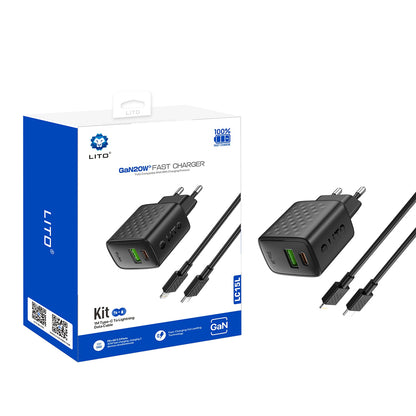 Netzladegerät mit Lightning-Kabel Lito LC15L, 20W, 3A, 1 x USB-A - 1 x USB-C, Schwarz