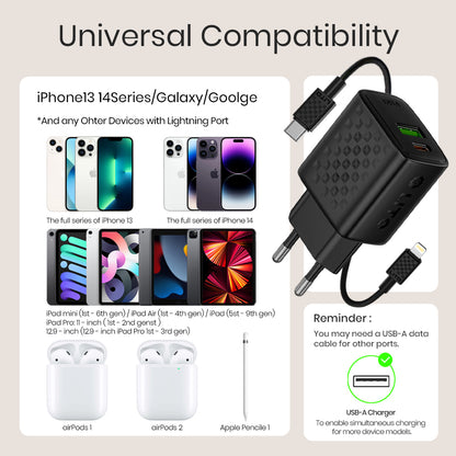 Netzladegerät mit Lightning-Kabel Lito LC15L, 20W, 3A, 1 x USB-A - 1 x USB-C, Schwarz