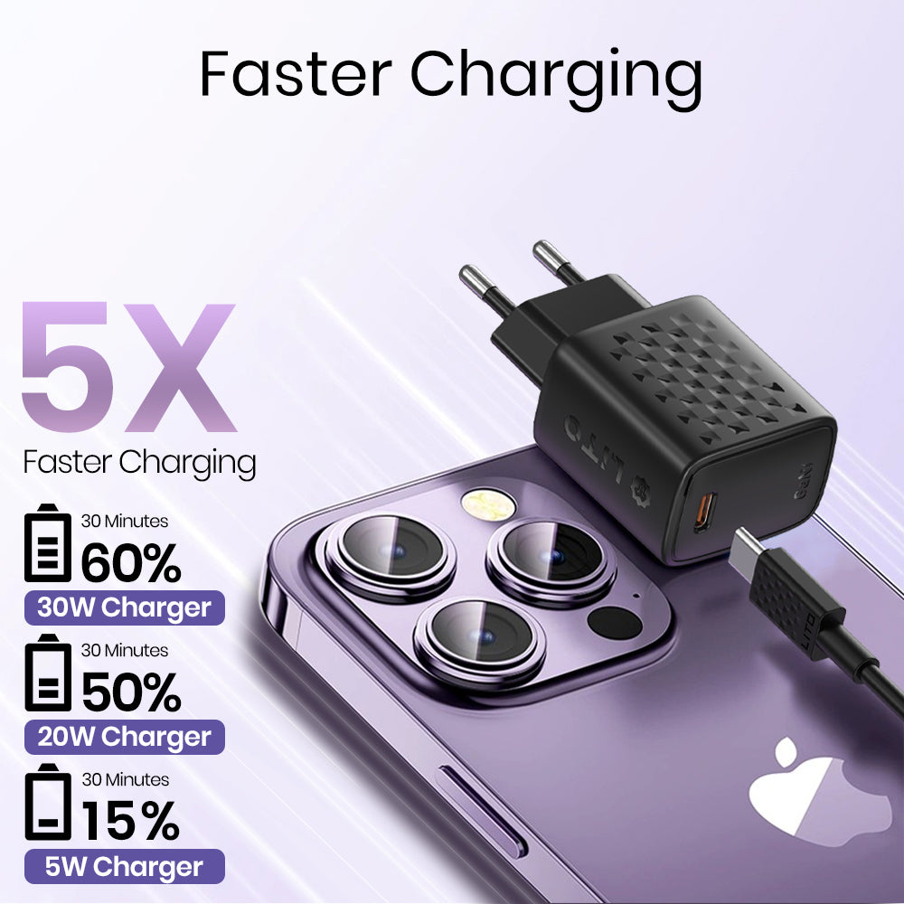 Netzladegerät mit Lightning-Kabel Lito LC17L, 30W, 3A, 1 x USB-C, Schwarz