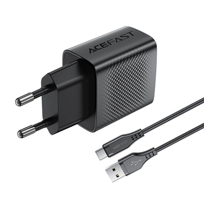 Netzladegerät mit USB-C Kabel Acefast A90, 18W, 3A, 1 x USB-A, Schwarz