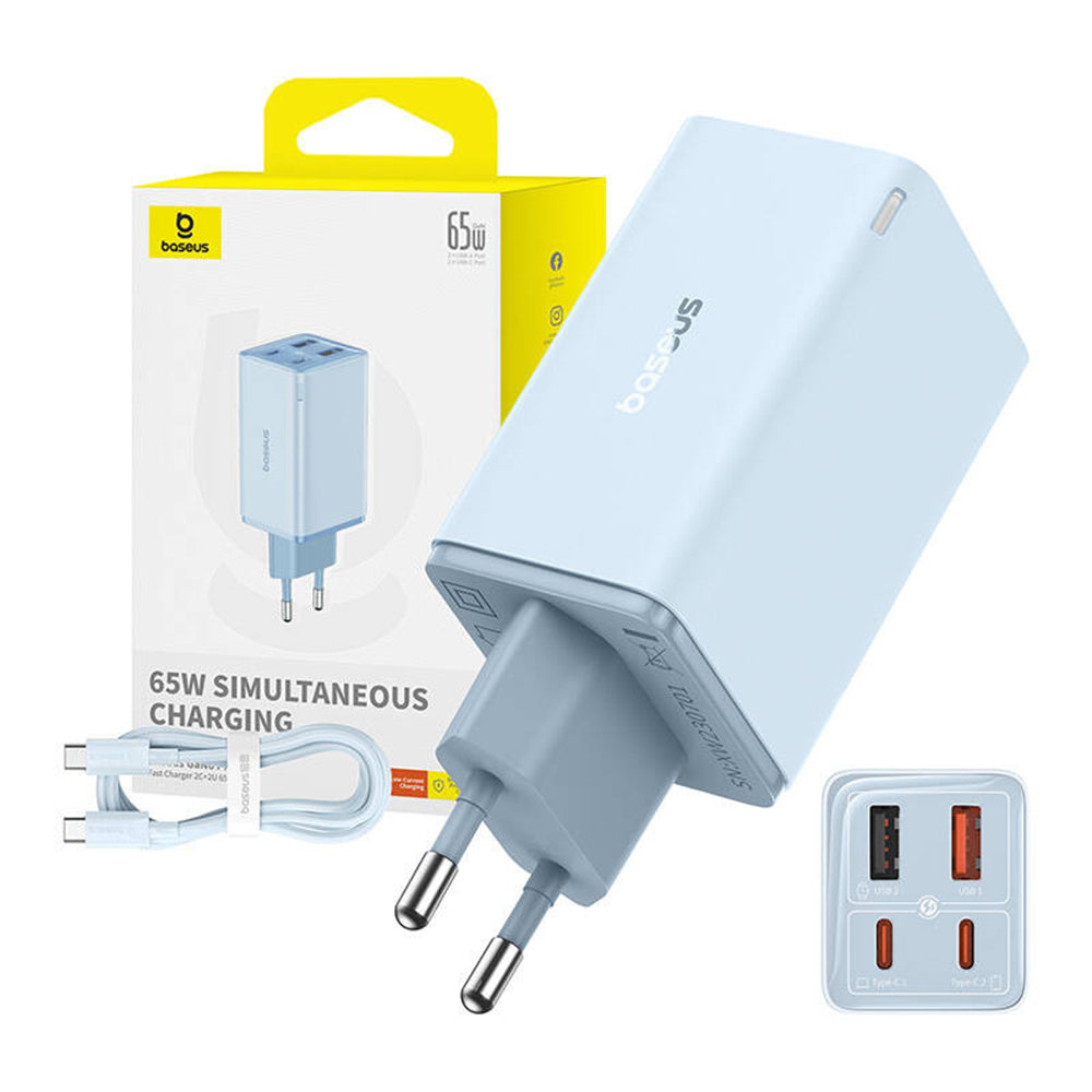 Netzladegerät mit USB-C Kabel Baseus GaN6 Pro, 65W, 3.25A, 2 x USB-A - 2 x USB-C, Blau E0121D00