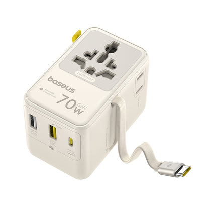 Netzteil mit USB-C-Kabel Baseus Travel EnerCore CG11, 70W, 2 x Steckdose - 1 x USB-C - 2 x USB-A, Weiß E0307E01