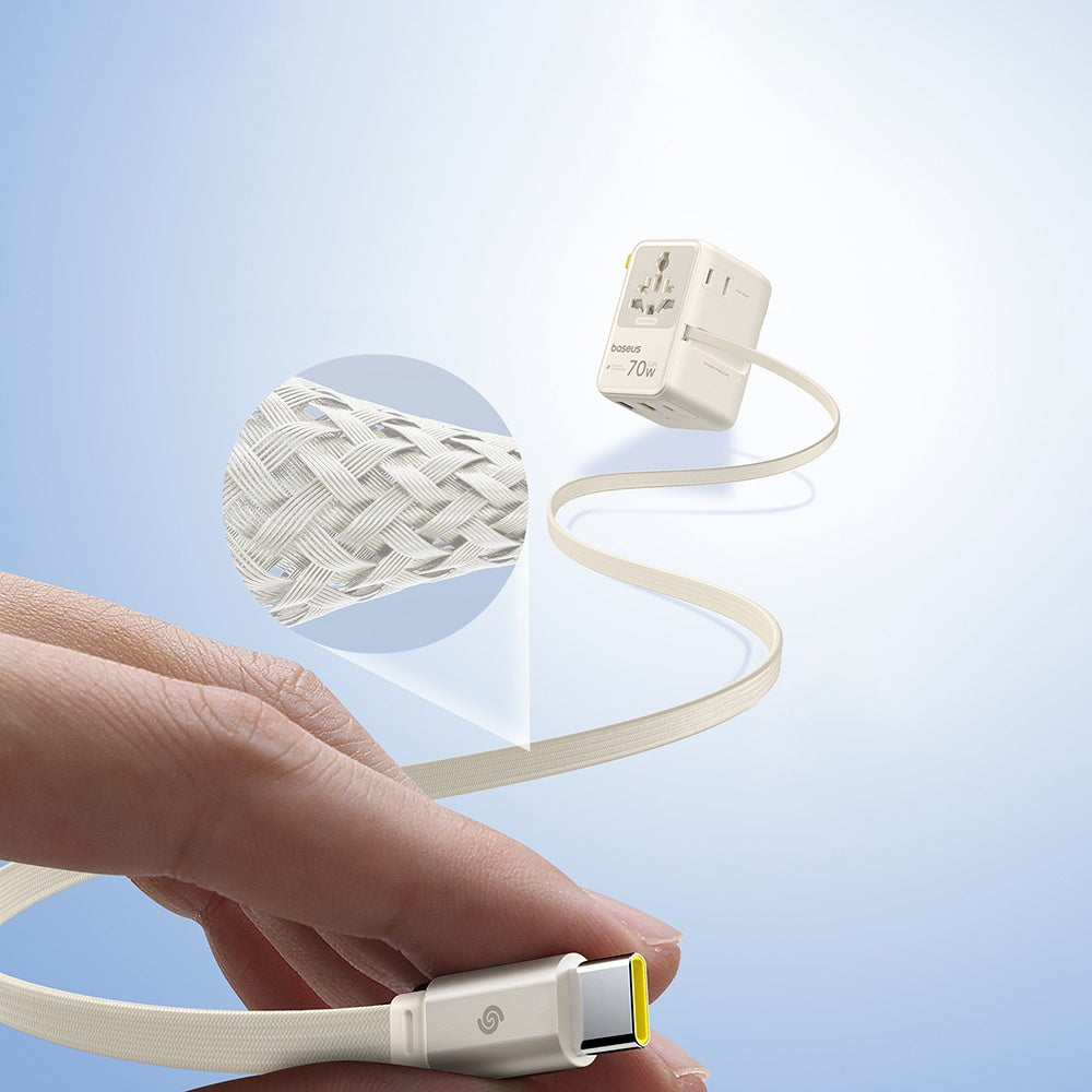 Netzteil mit USB-C-Kabel Baseus Travel EnerCore CG11, 70W, 2 x Steckdose - 1 x USB-C - 2 x USB-A, Weiß E0307E01