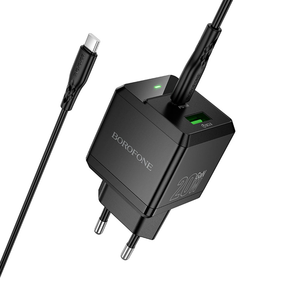 Netzladegerät mit USB-C Kabel Borofone BN19 Intenso, 20W, 3A, 1 x USB-A - 1 x USB-C, Schwarz
