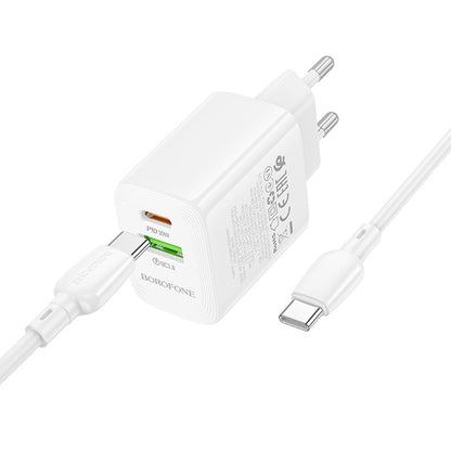 Netzladegerät mit USB-C Kabel Borofone BN29 Fuente, 30W, 3A, 1 x USB-A - 1 x USB-C, Weiß
