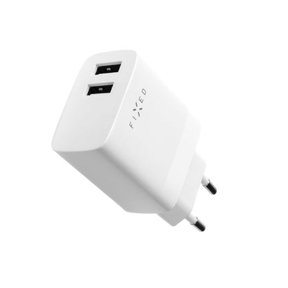 Netzladegerät mit USB-C Kabel Fixed, 17W, 3A, 2 x USB-A, Weiß