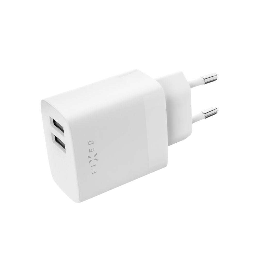 Netzladegerät mit USB-C Kabel Fixed, 17W, 3A, 2 x USB-A, Weiß
