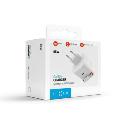 Netzladegerät mit USB-C Kabel Fixed, 65W, 3.25A, 1 x USB-C, Schwarz