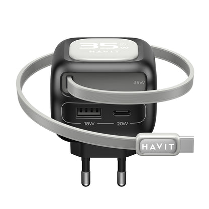 Netzladegerät mit USB-C Kabel HAVIT UC251, 35W, 3A, 1 x USB-A - 1 x USB-C, Schwarz Grau