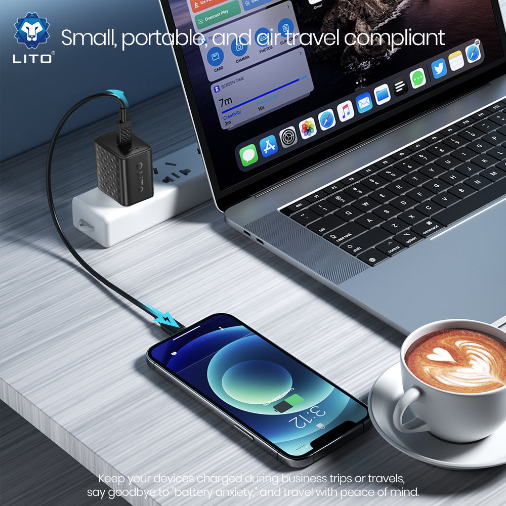 Netzladegerät mit USB-C Kabel Lito LC20T, 45W, 3A, 1 x USB-C, Schwarz