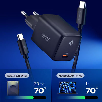 Netzladegerät mit USB-C Kabel Spigen EE451EU Essential, 45W, 3A, 1 x USB-C, Schwarz ACH09474