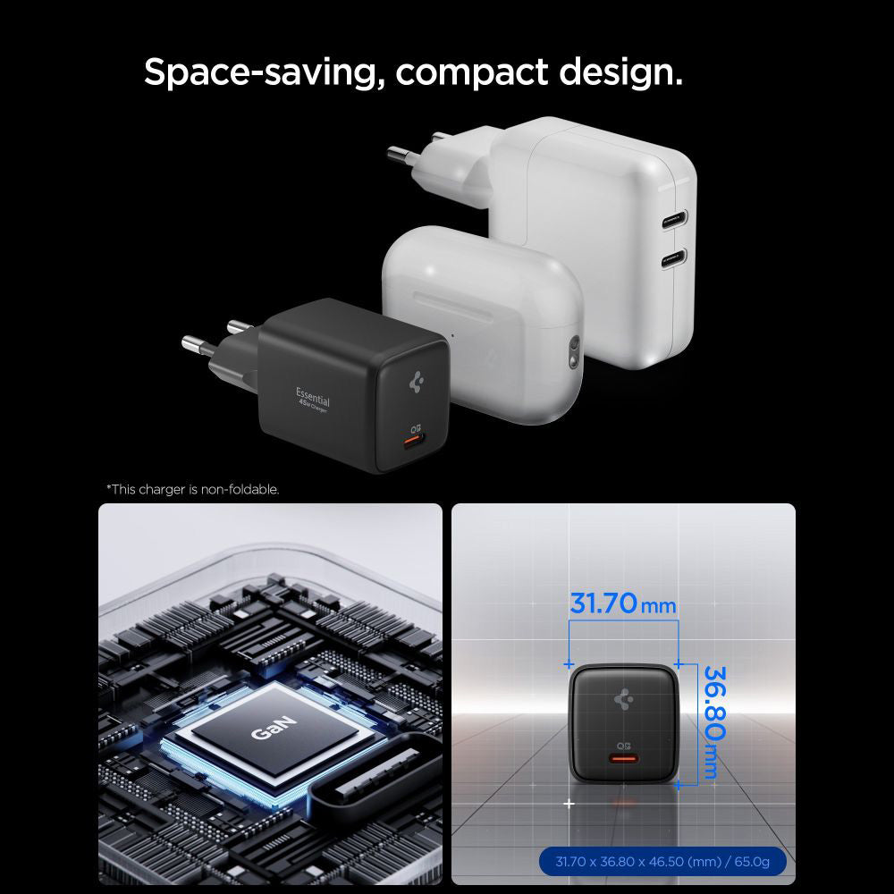 Netzladegerät mit USB-C Kabel Spigen EE451EU Essential, 45W, 3A, 1 x USB-C, Schwarz ACH09474