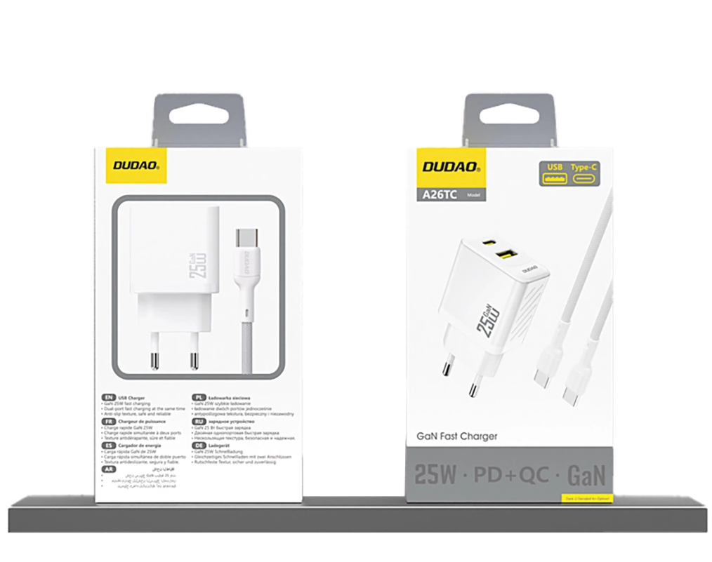 Netzladegerät Dudao A26T, 25W, 3A, 1 x USB-A - 1 x USB-C, Weiß