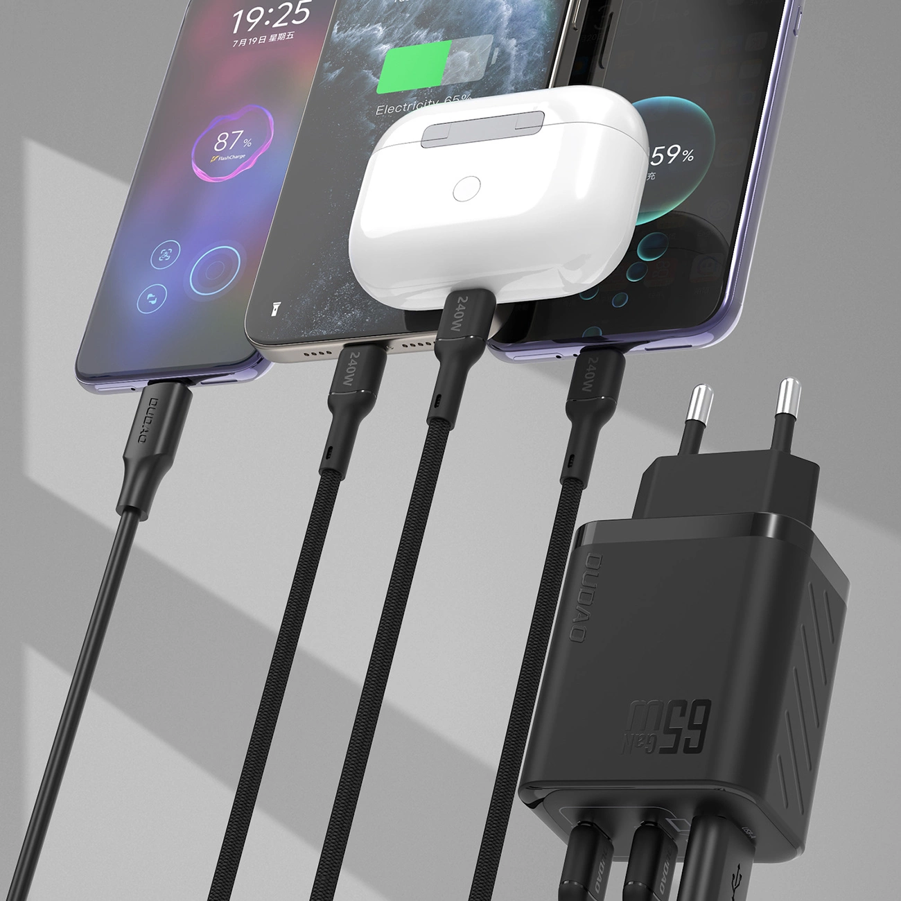 Netzladegerät Dudao A29, 65W, 1 x USB-A - 2 x USB-C, Schwarz