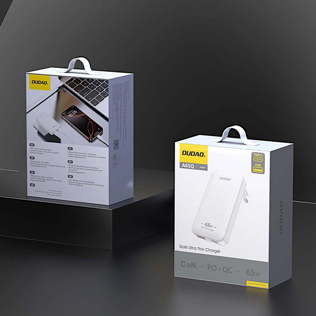 Netzladegerät Dudao A65Q Travel, 65W, 3.25A, 1 x USB-A - 1 x USB-C, Weiß