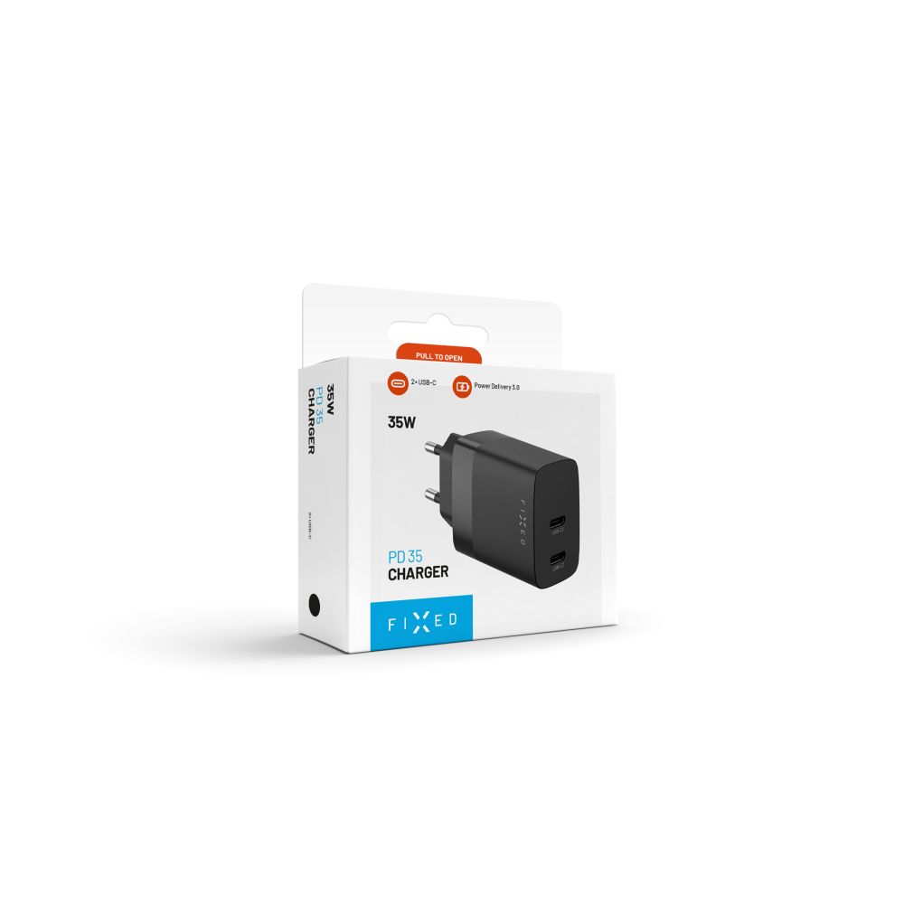 Netzladegerät Fixed, 35W, 3A, 2 x USB-C, Schwarz