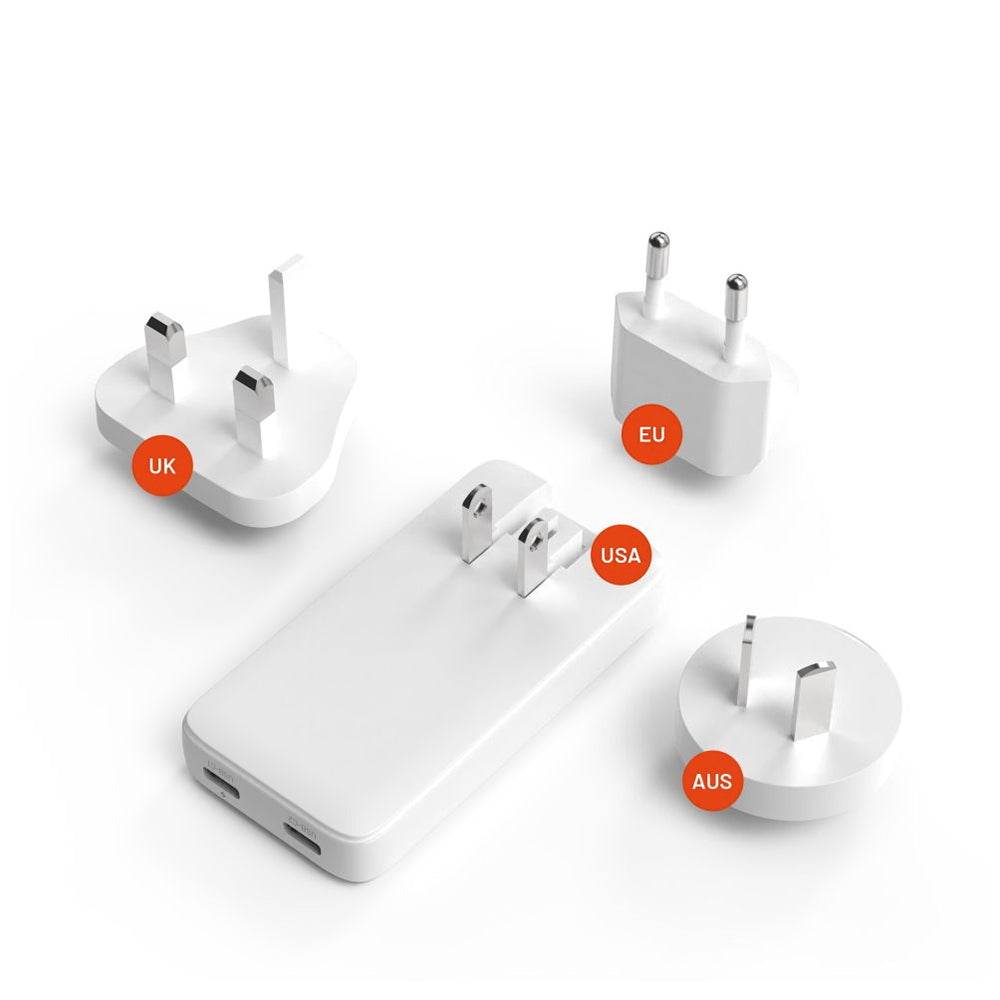 Netzladegerät Fixed Travel, 45W, 3A, 2 x USB-C, Weiß