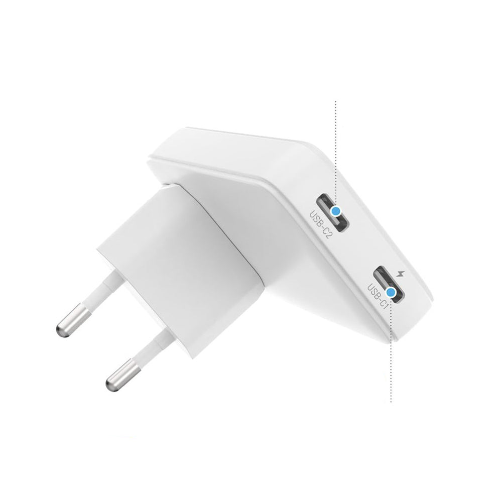 Netzladegerät Fixed Travel, 45W, 3A, 2 x USB-C, Weiß