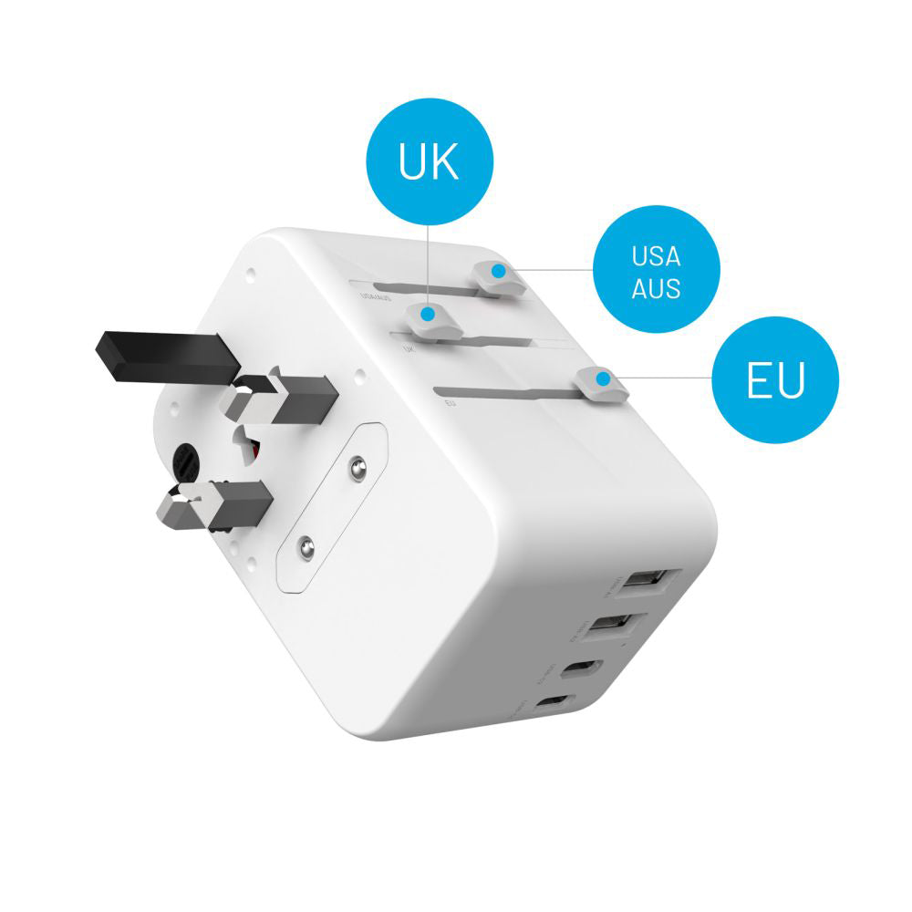Netzladegerät Fixed Travel, 65W, 3.25A, 2 x USB-A - 3 x USB-C, Weiß