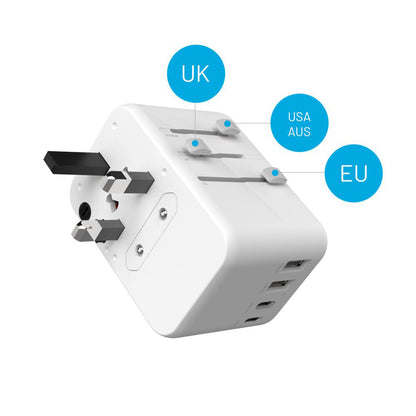 Netzladegerät Fixed Travel, 65W, 3.25A, 2 x USB-A - 3 x USB-C, Weiß