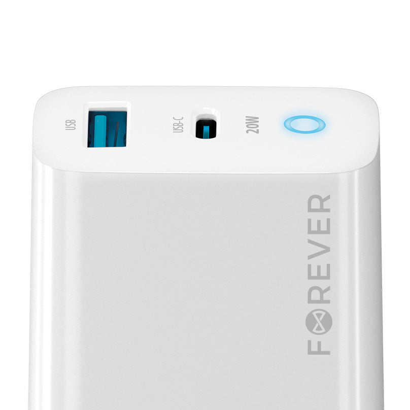 Forever Network Charger TC-06-20AC, 20 W, 3 A, 1 x USB-A – 1 x USB-C, Weiß