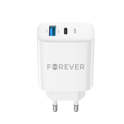 Forever Network Charger TC-07-30AC, 30 W, 3 A, 1 x USB-A – 1 x USB-C, Weiß