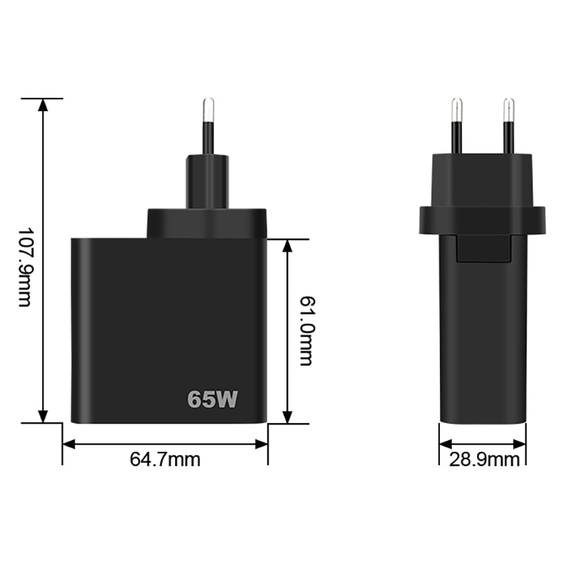 GVDA Netzwerkladegerät, 65 W, 3 A, 1 x USB-A – 1 x USB-C, Schwarz