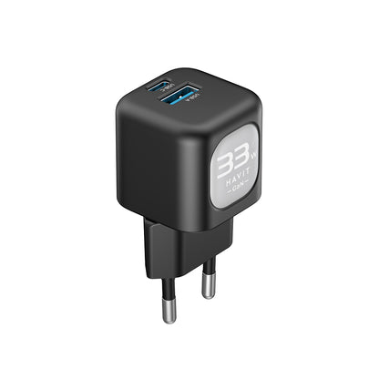 HAVIT UC230 Network Charger, 33W, 3A, 1 x USB-A - 1 x USB-C, Black Grey