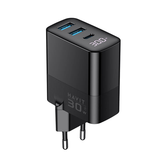 Netzladegerät HAVIT UCLE001, 30W, 3A, 2 x USB-A - 1 x USB-C, Schwarz