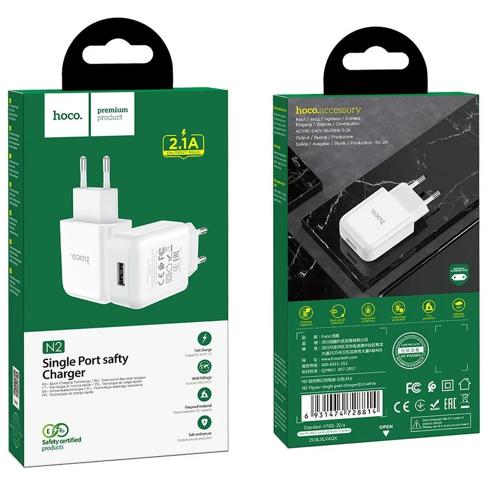 Netzteil HOCO N2, 10W, 2A, 1 x USB-A, Weiß