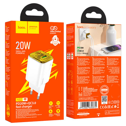 Netzladegerät HOCO N52, 20W, 3A, 1 x USB-A - 1 x USB-C, Weiß