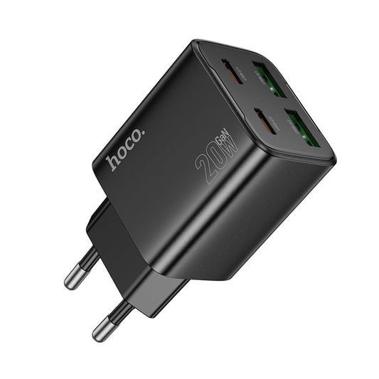 Netzladegerät HOCO N55, 20W, 3A, 2 x USB-A - 2 x USB-C, Schwarz