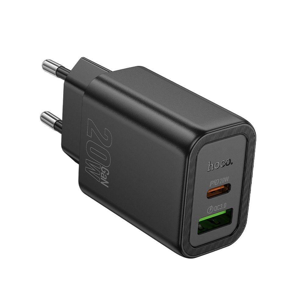 Netzladegerät HOCO N61, 20W, 3A, 1 x USB-A - 1 x USB-C, Schwarz