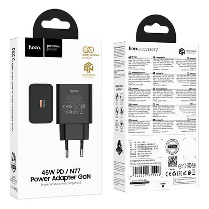 HOCO N77 Netzladegerät, 45W, 3A, 1 x USB-C, Schwarz