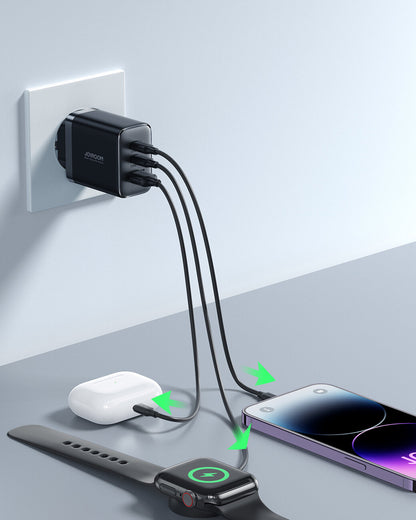 Joyroom Netzwerkladegerät JR-TCF10, 32 W, 3 A, 1 x USB-A – 2 x USB-C, Schwarz