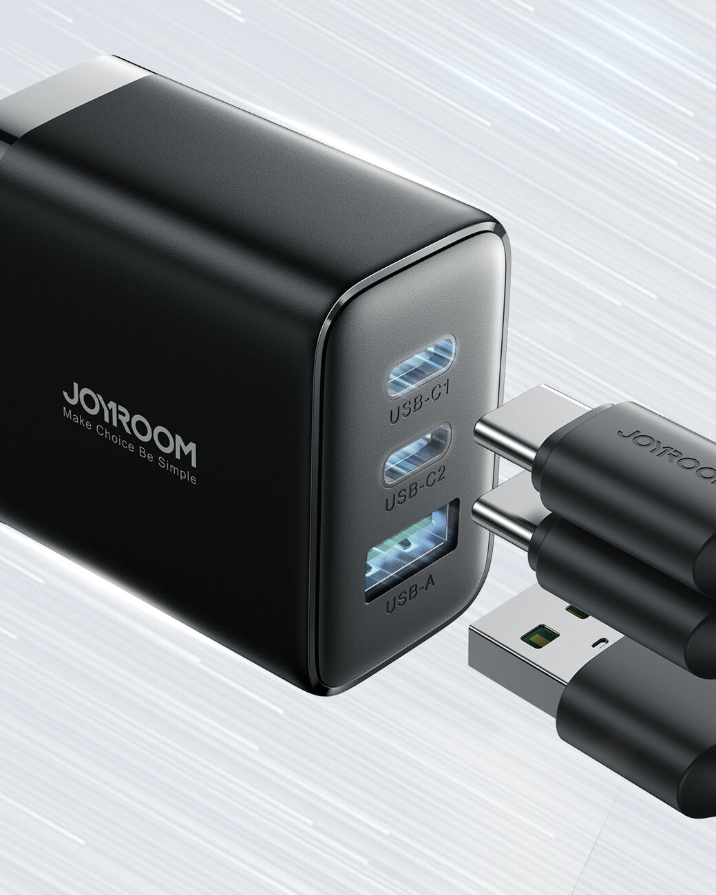 Joyroom Netzwerkladegerät JR-TCF10, 32 W, 3 A, 1 x USB-A – 2 x USB-C, Schwarz