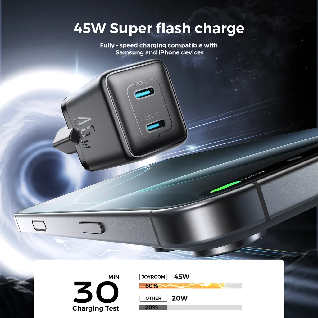 Netzladegerät Joyroom JR-TCG17, 45W, 3A, 2 x USB-C, Schwarz