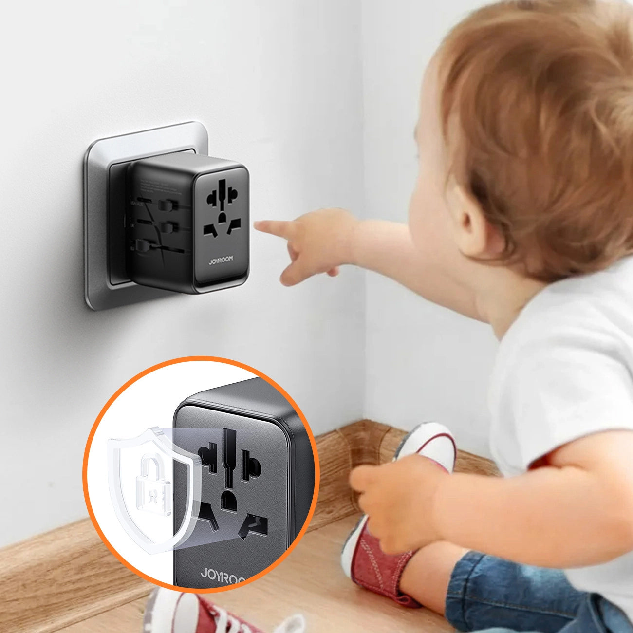 Joyroom JR-TCW01 Reisenetzwerk-Ladegerät, 17 W, 3 A, 1 x USB-C – 3 x USB-A, Schwarz