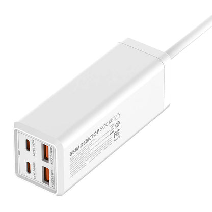 Netzwerkladegerät Ldnio SC1418, 2500 W, 5 A, 1 x Steckdose – 2 x USB-A – 2 x USB-C, Weiß