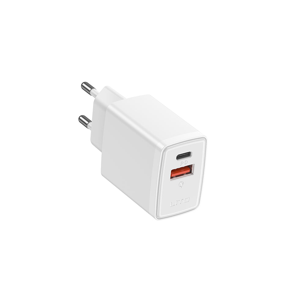Netzladegerät Lito LC09, 20W, 3A, 1 x USB-A - 1 x USB-C, Weiß