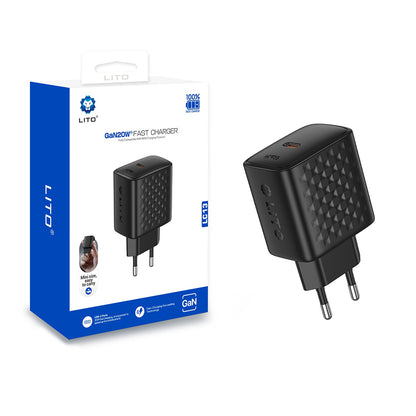 Lito LC13 Network Charger, 20W, 3A, 1 x USB-C, Black